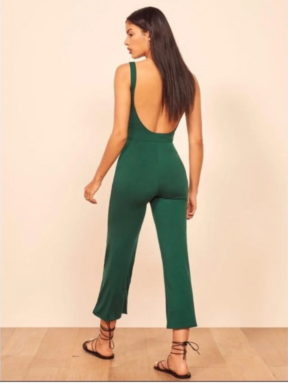 Reformation Rylee Jumpsuit XS Green Low Back Sleeveless Wide Leg Romper